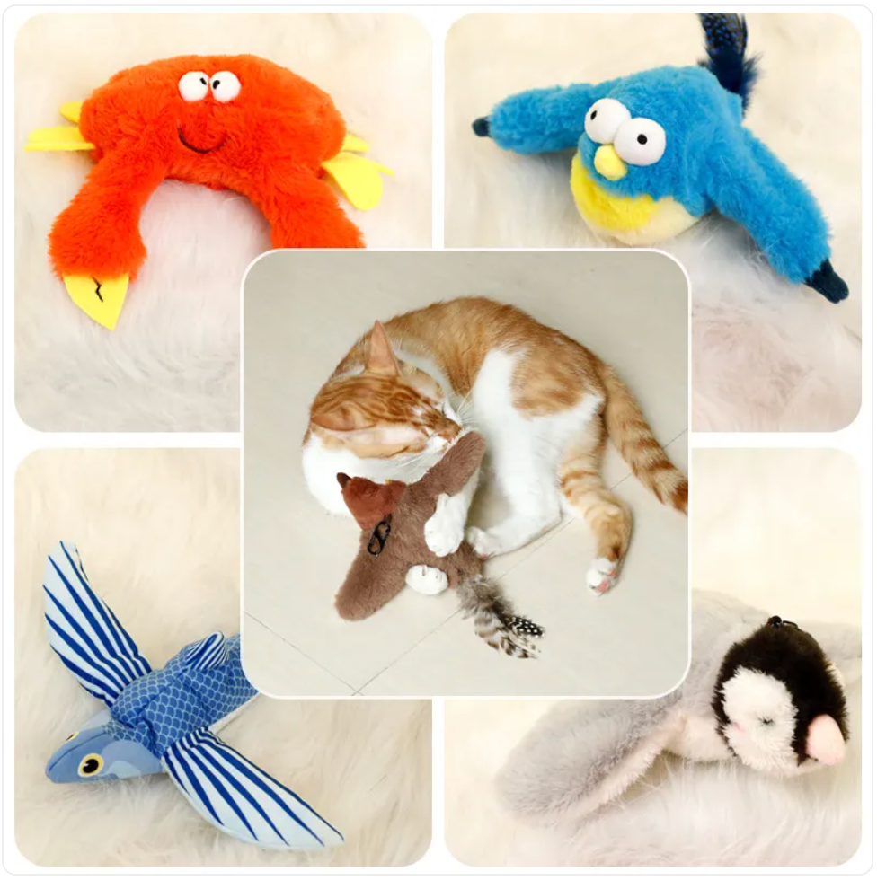 Interactive Plush Cat Toy - Sound & Motion Jumping Fish or Flapping Bird