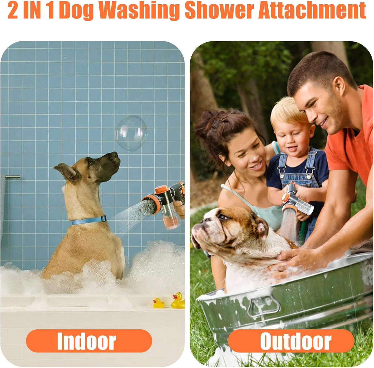 Dog Washing Hose Attachment with Black Shower Diverter for Indoor and Outdoor Pet Bathing
