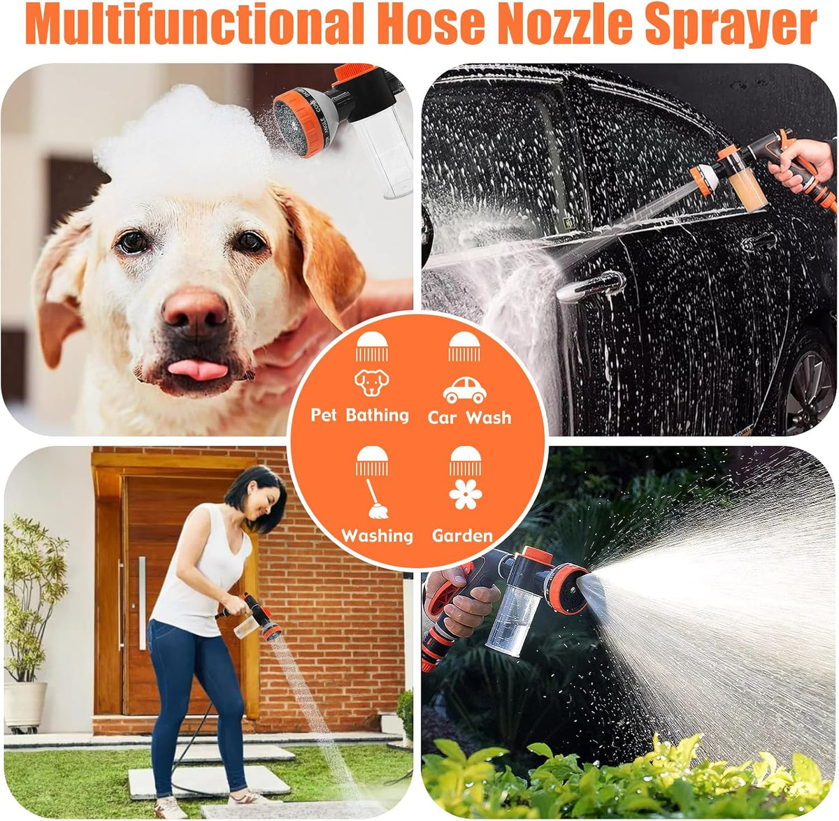 Dog Washing Hose Attachment with Black Shower Diverter for Indoor and Outdoor Pet Bathing